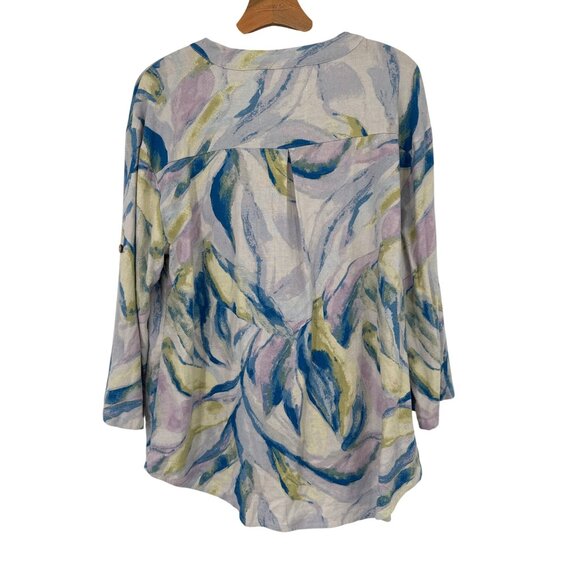 Cupio Womens top tunic Linen size large Blouse V-Neck Pocket Pastel Watercolor - Picture 5 of 5